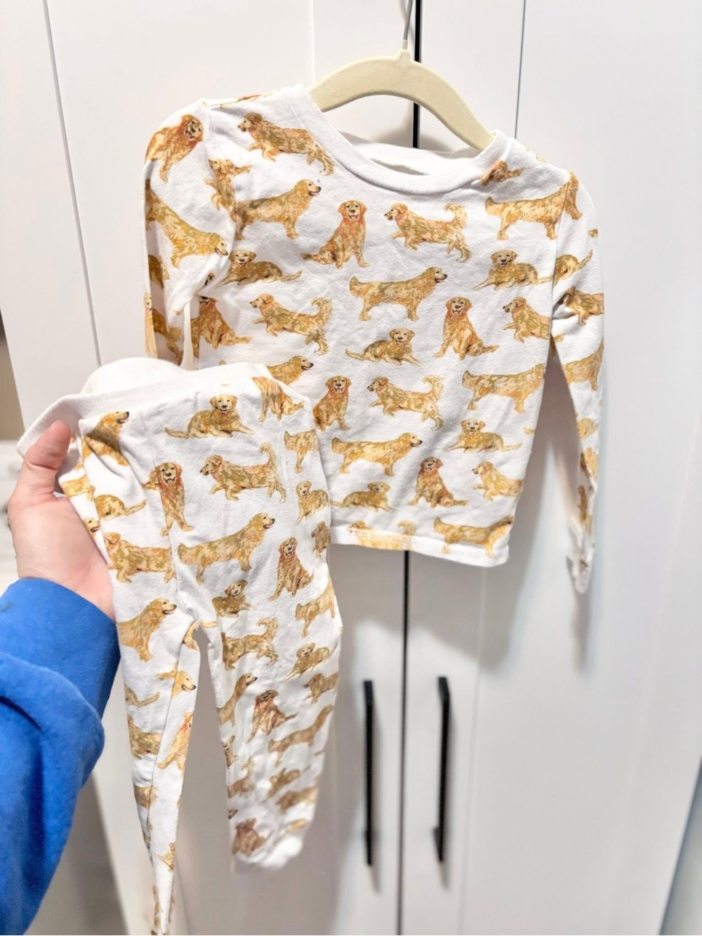 Mud Pie White Pajama Set with Golden Retriever Print